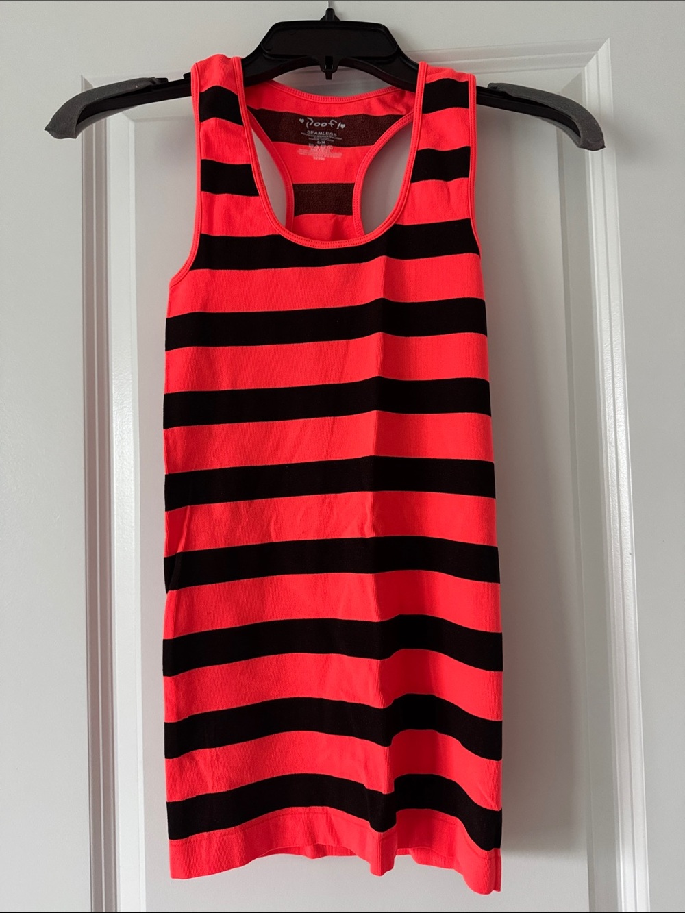 Poof S/M Neon Orange and Black Striped Racerback Tank